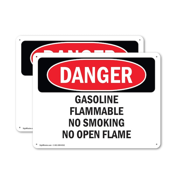 Signmission Gasoline Flammable No Smoking No Open Flame Danger Sign, Plastic, 10in W x 7in L, 2PK OS-2PACK-DS-P-710-L-2367 - main